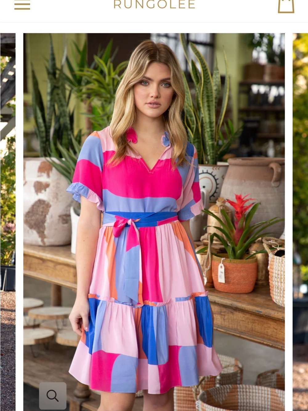 Pink Multicolor Tiered V-Neck Dress